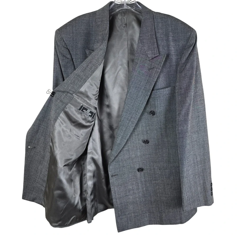 Givenchy Monsieur Vintage Double-Breasted‎ Blazer - Gray Micro-Check
